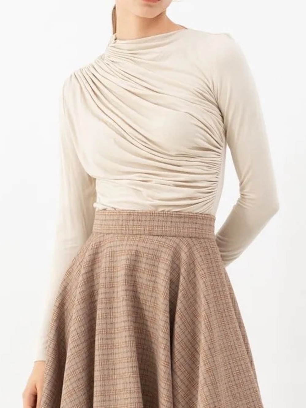 ChicWish Cotton Cream Long Sleeved Ruched Top M